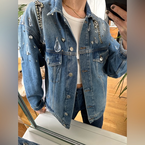 MSGM Oversized Denim Jeweled Jacket, Size 40 / Small - Picture 3 of 14